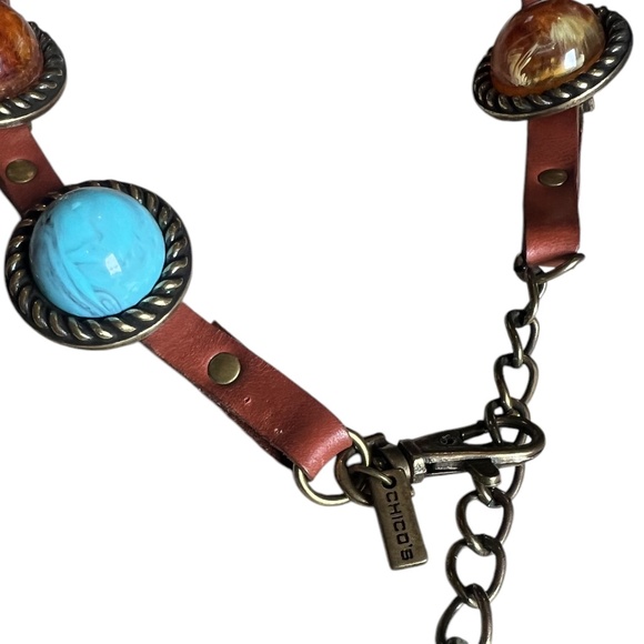 Chico,s Southwestern Turquoise, Amber, Coral Colored Glass Leather Concho Belt‎ - Picture 4 of 7